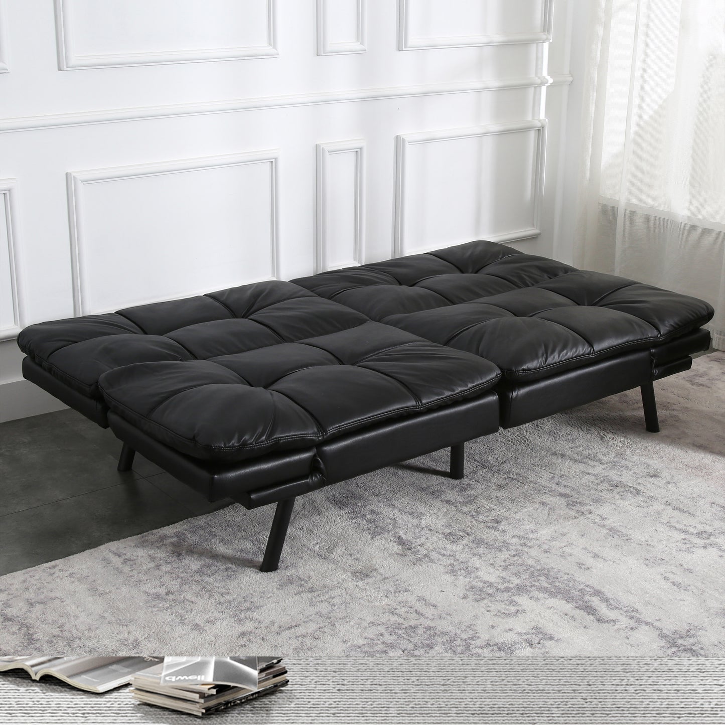 Convertible Memory Foam Sleeper Couch Bed Sofa Black