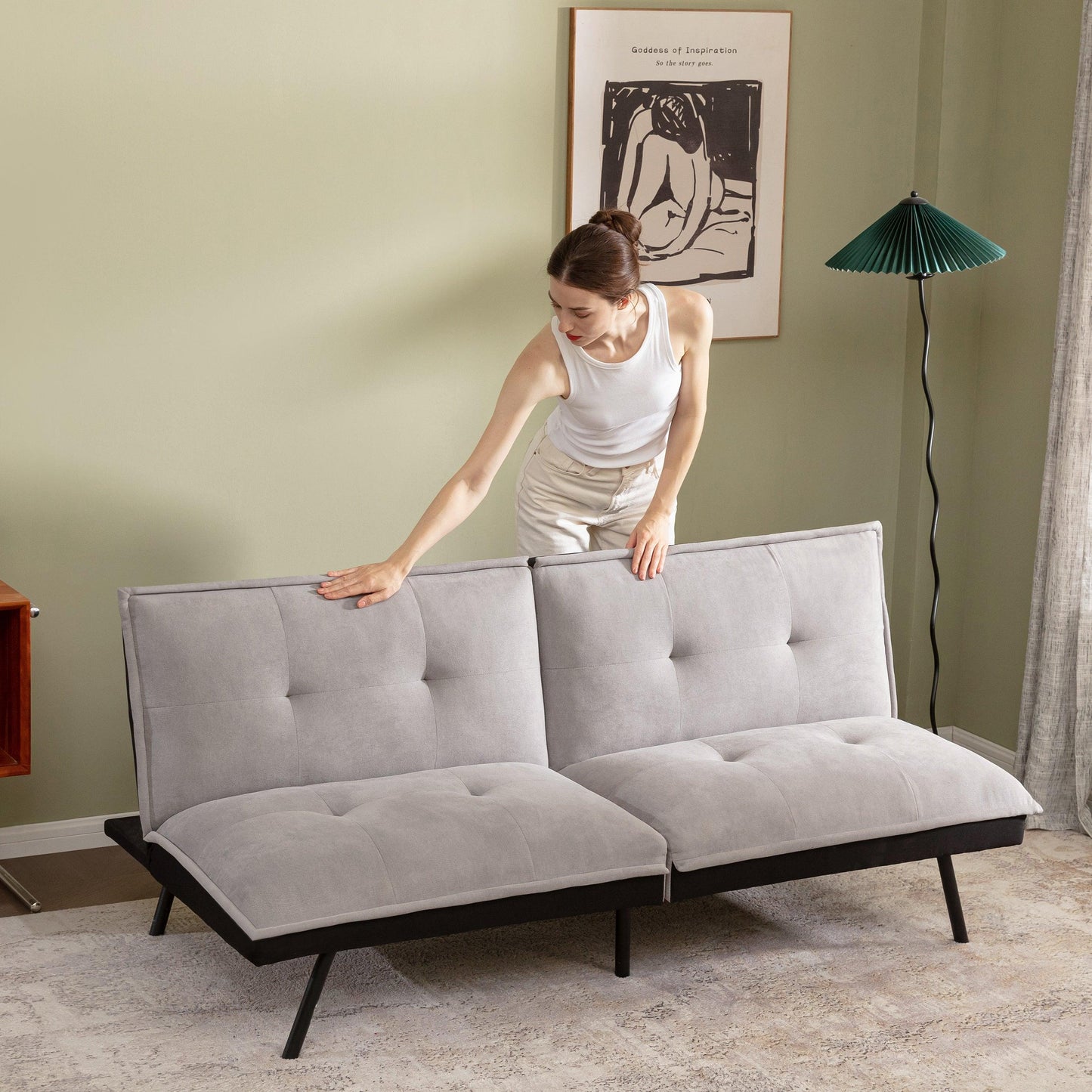 Memory Foam Leather Futon Sofa Grey