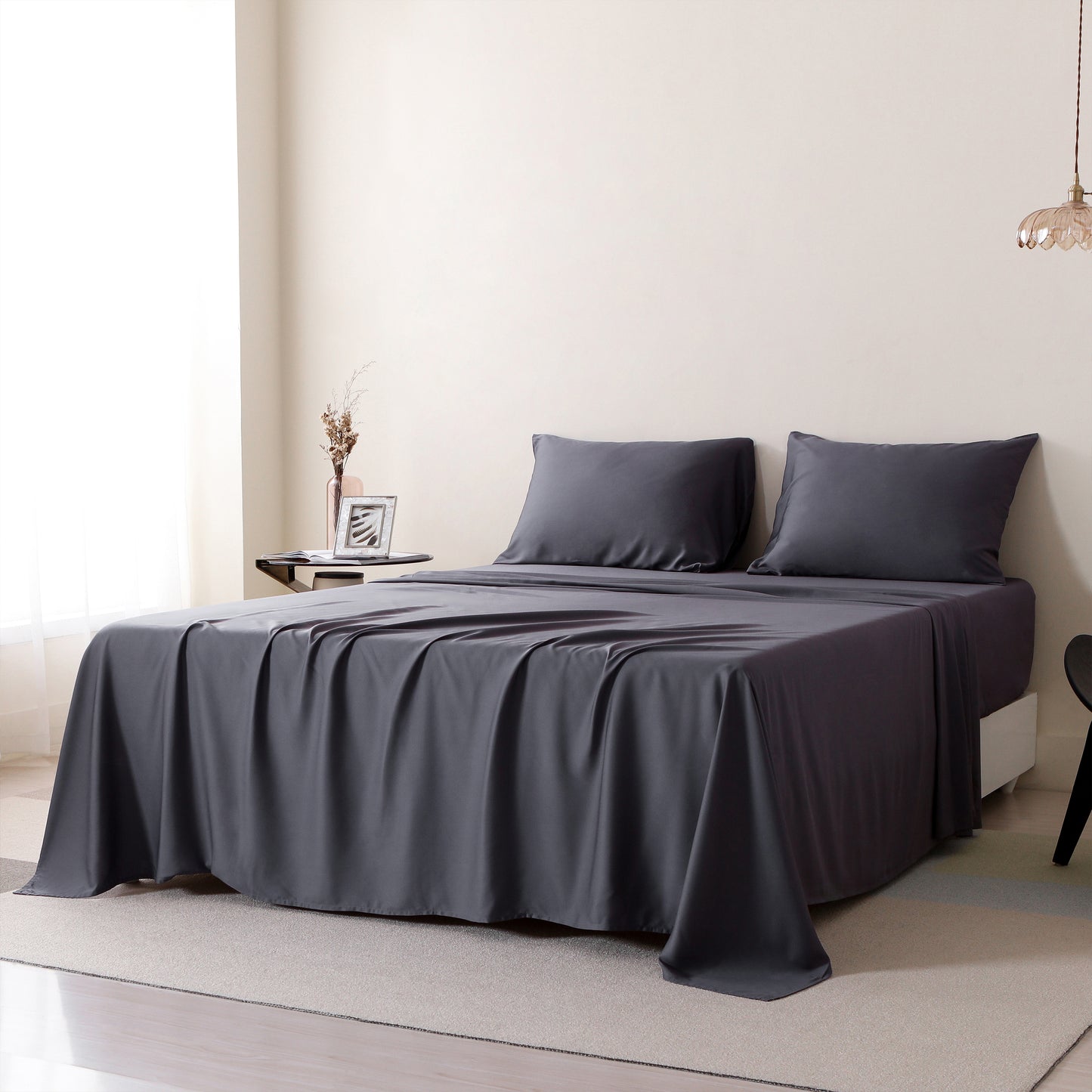 Bamboo Bed Sheets Set Wrinkle Resistant Dark Grey