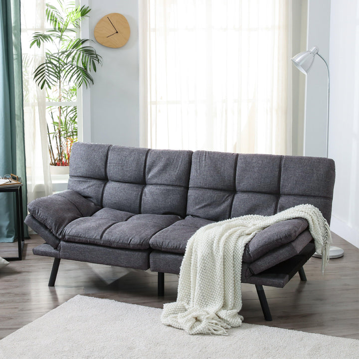 Convertible Memory Foam Futon Sofa Bed Loveseat Dark Gray - EGOHOME