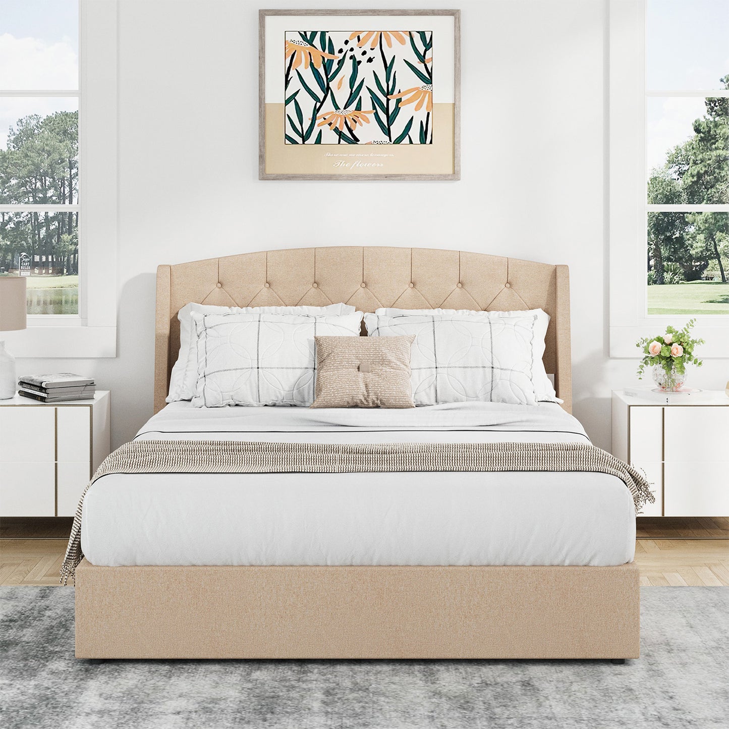 Lift-Up Wingback Storage Bed Frame