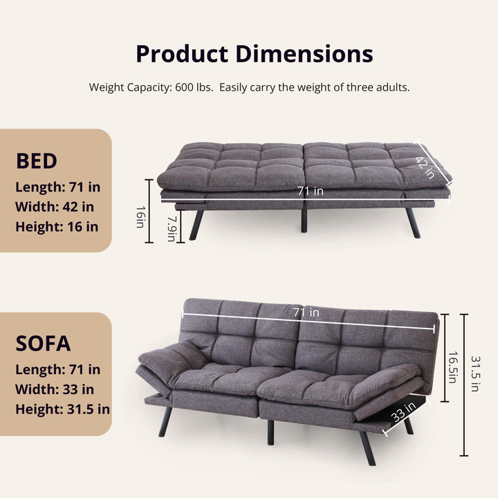 Convertible Memory Foam Futon Sofa Bed Loveseat Dark Gray - EGOHOME