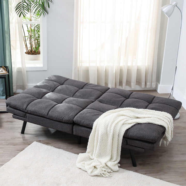 Convertible Memory Foam Futon Sofa Bed Loveseat Dark Gray - EGOHOME