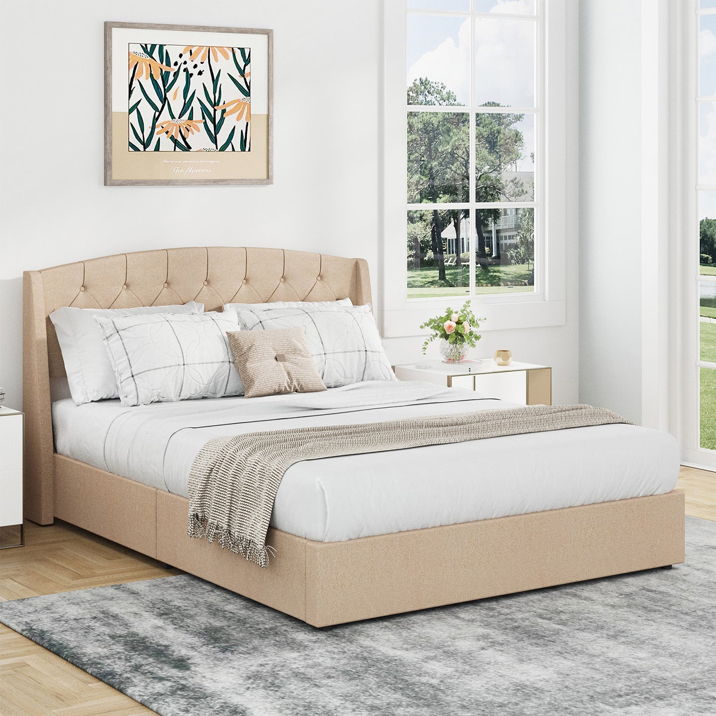 Lift-Up Wingback Storage Bed Frame
