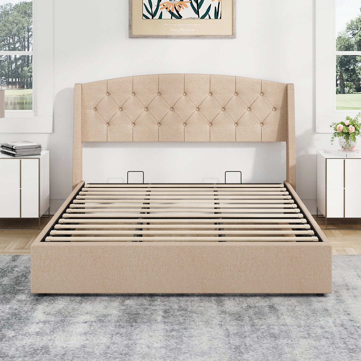 Lift-Up Wingback Storage Bed Frame