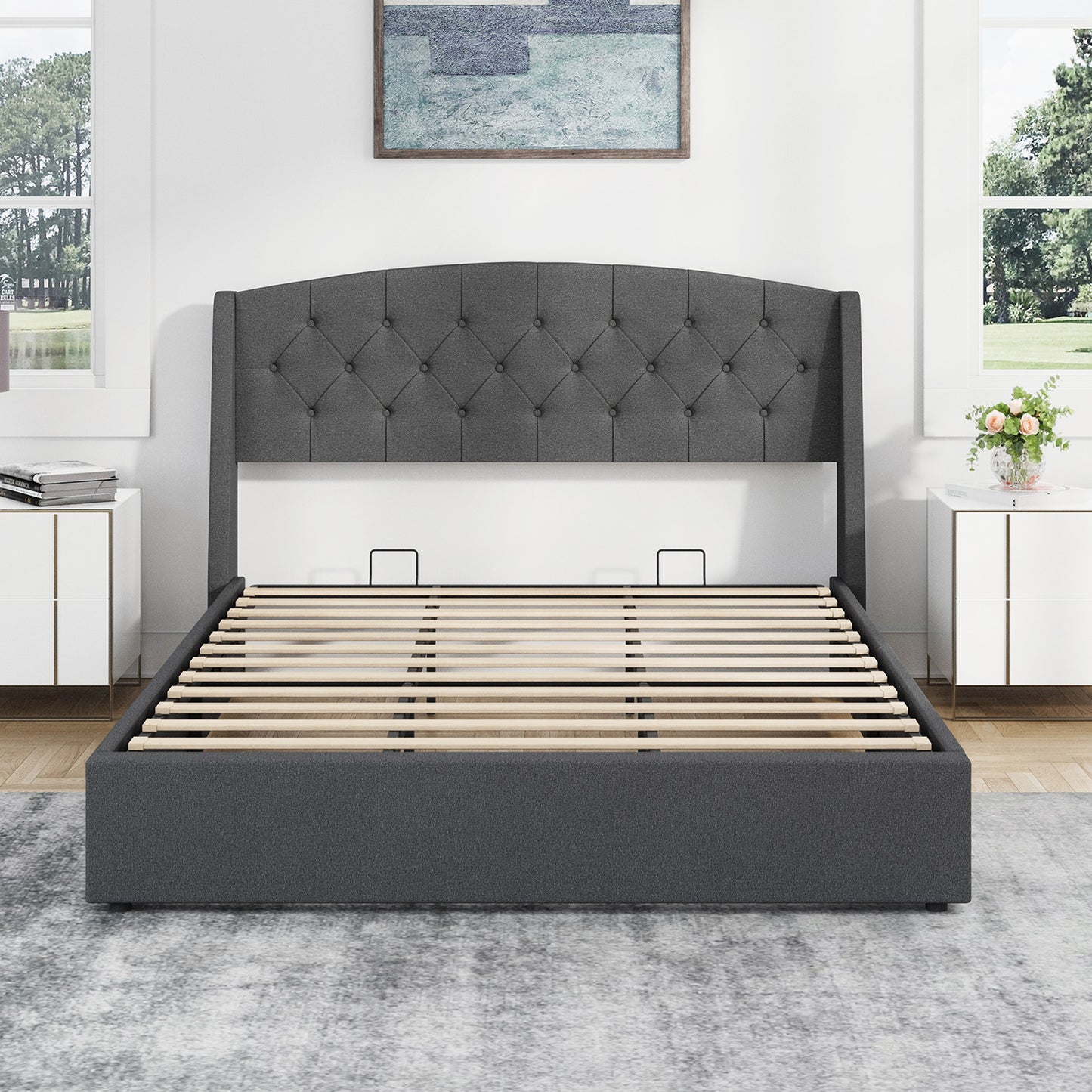 Lift-Up Wingback Storage Bed Frame