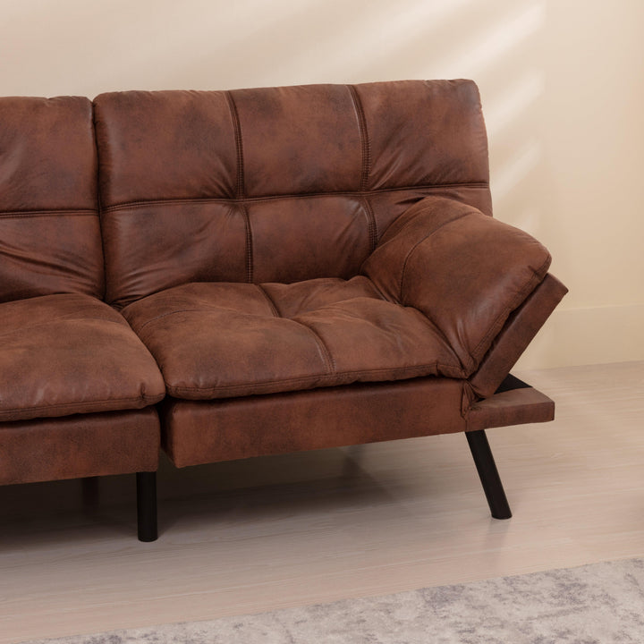 Convertible Memory Foam Futon Sofa Bed Loveseat Brown - EGOHOME