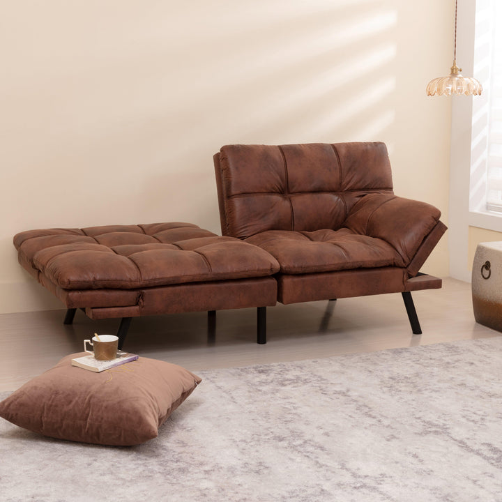 Convertible Memory Foam Futon Sofa Bed Loveseat Brown - EGOHOME