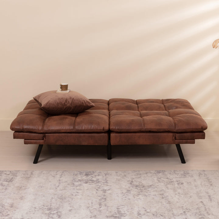 Convertible Memory Foam Futon Sofa Bed Loveseat Brown - EGOHOME