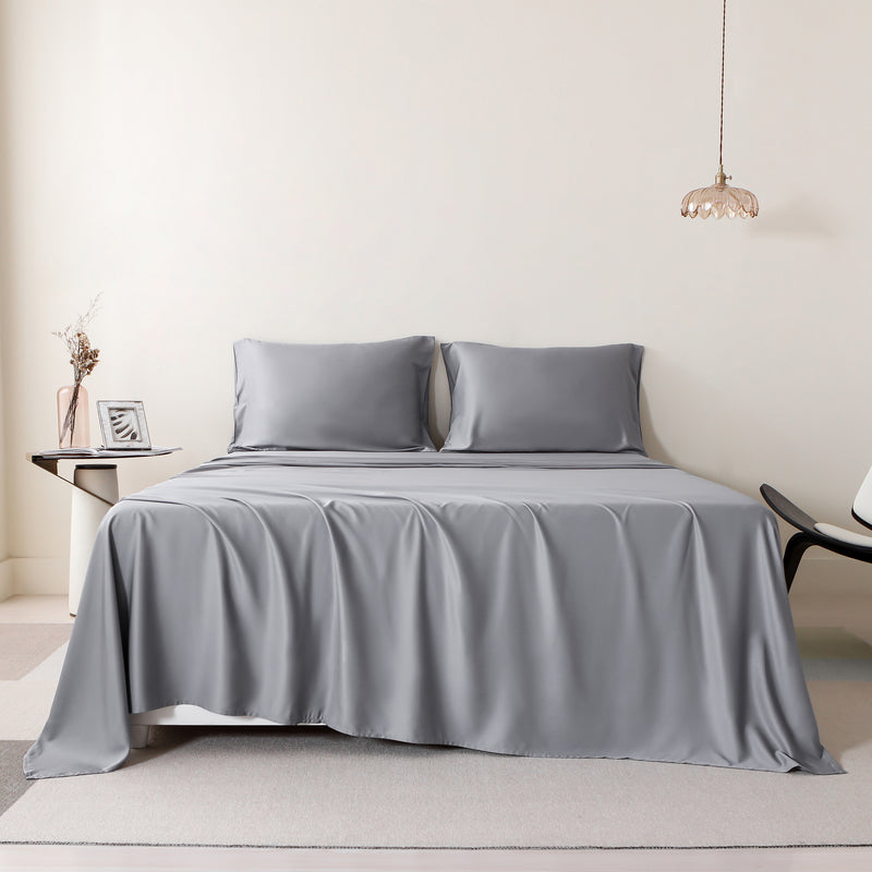 Bamboo Bed Sheets Set Wrinkle Resistant Light Grey