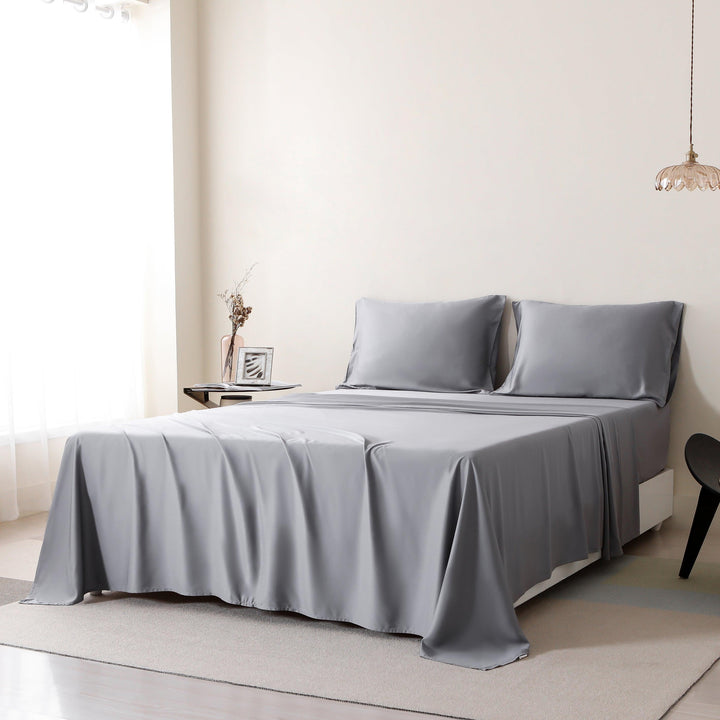 Bamboo Bed Sheets Set Wrinkle Resistant Light Gray - EGOHOME