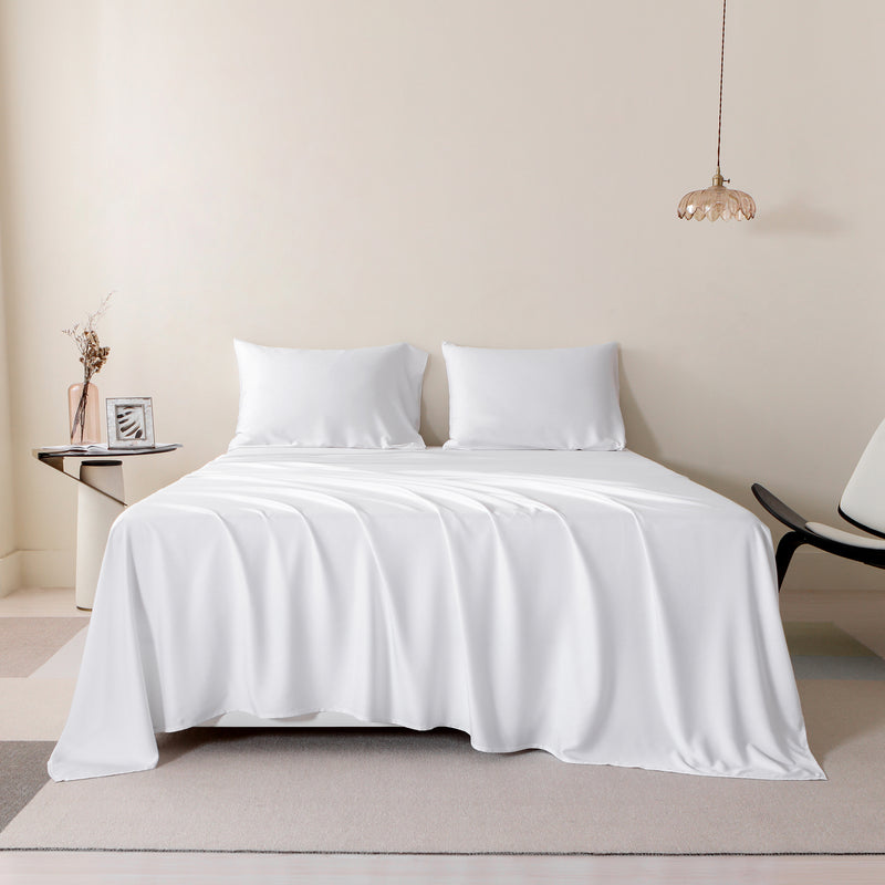 Bamboo Bed Sheets Set Wrinkle Resistant White